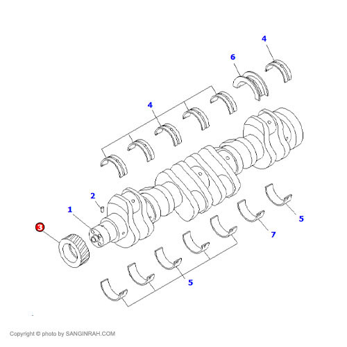 دنده سر میل لنگ موتور کوماتسو 6D102