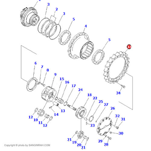 دنده اسپراکت گیربکس حرکت بیل مکانیکی کوماتسو PC200-7