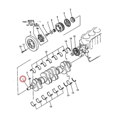 میل لنگ موتور بیل مکانیکی کوماتسو PC200-1