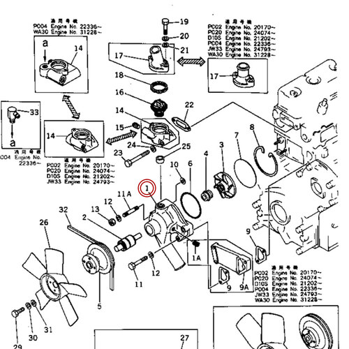 واترپمپ موتور کوماتسو 6D 105