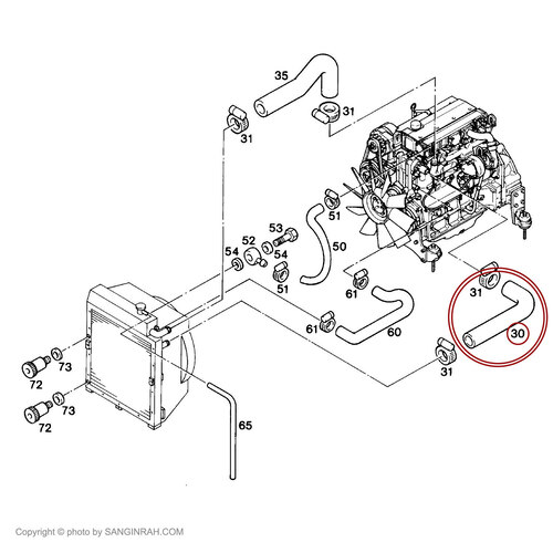 شلنگ پایین رادیاتور بیل مکانیکی هپکو A900