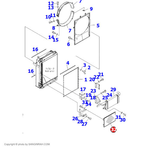 کندانسور کولر موتور کوماتسو 6D102 با کد فنی 208-979-7520
