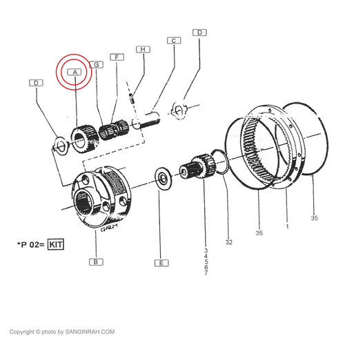دنده سیاره ای گیربکس گردان بزرگ بیل مکانیکی هپکو HE100
