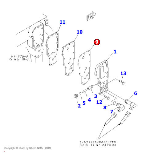واشر کولر روغن موتور بیل مکانیکی کوماتسو PC200-7