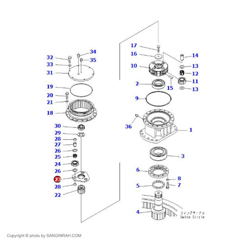 کاریر مثلثی گیربکس گردان بیل مکانیکی کوماتسو PC200-7