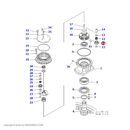 دنده هرزگرد کاریر بزرگ گردان بیل مکانیکی کوماتسو PC200-7