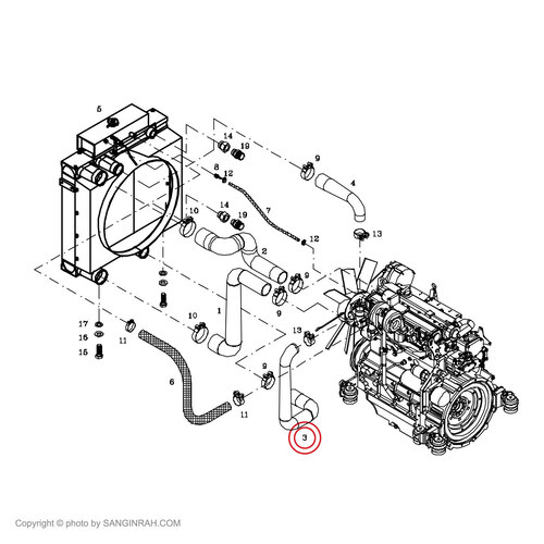 شلنگ پایین رادیاتور بیل مکانیکی هپکو HE100