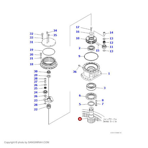 شافت گیربکس گردان بیل مکانیکی کوماتسو PC200-7