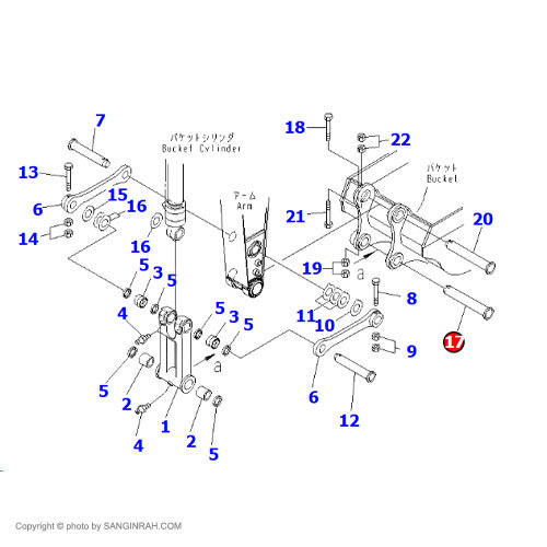 پین اچ به باکت بیل مکانیکی کوماتسو PC220-7