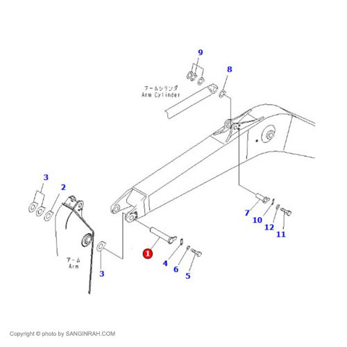 پین استیک به دکل بیل مکانیکی کوماتسو PC200-7