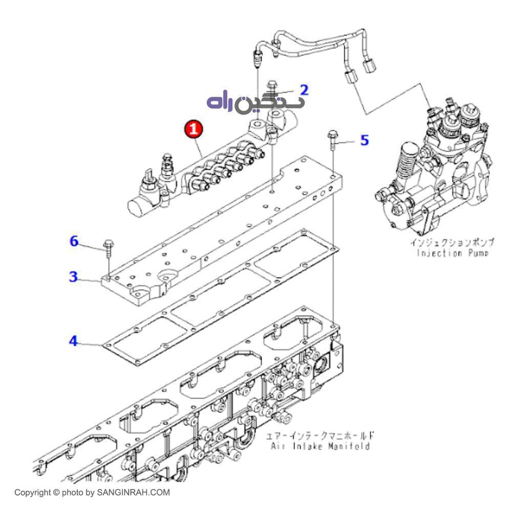 ریل سوخت موتور کوماتسو 6D 170 E-5