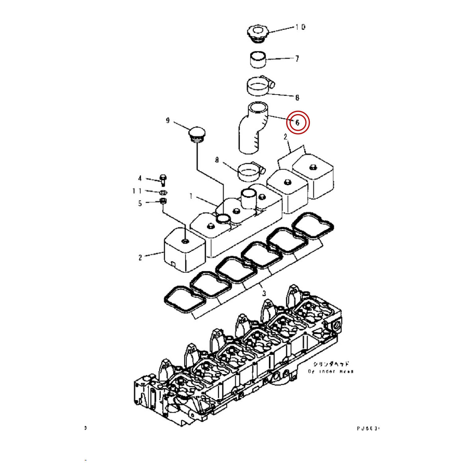 شلنگ جا ترموستاتی روی درب سوپاپ بیل مکانیکی کوماتسو PC200-7