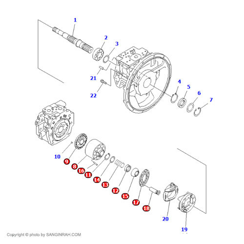 روتاری گروپ پمپ هیدرولیک بیل مکانیکی کوماتسو PC220-7