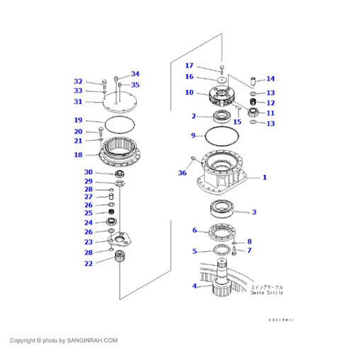گیربکس گردان کامل بیل مکانیکی کوماتسو PC200-7