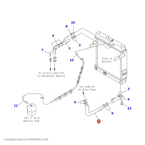 شلنگ پایین رادیاتور لودر کوماتسو WA 470-3