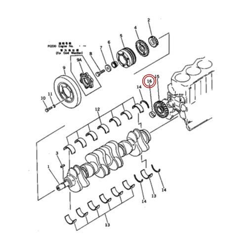 بوش میل لنگ موتور کوماتسو 6D 105