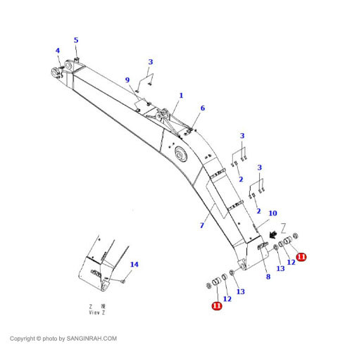 بوش انتهای دکل بیل مکانیکی کوماتسو PC200-7