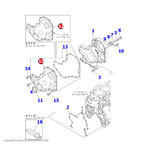 صفحه سینی جلو موتور کوماتسو 6D102