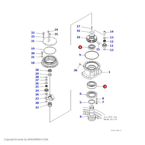 رولبرینگ گیربکس گردان بیل مکانیکی کوماتسو PC200-7