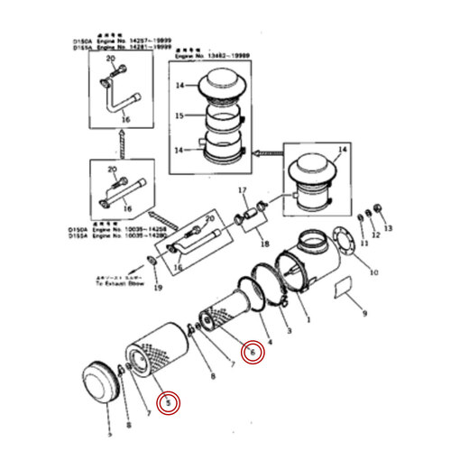 فیلتر هواکش بیرونی و داخلی موتور بلدوزر کوماتسو D 155