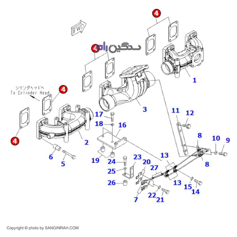 واشر منیفولد اگزوز موتور کوماتسو 6D 170 E-5