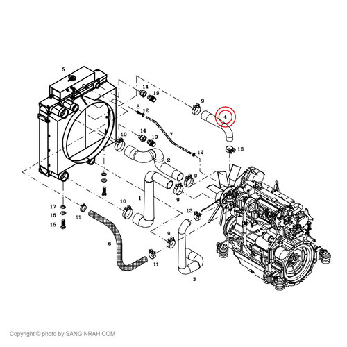 شلنگ بالای رادیاتور بیل مکانیکی هپکو HE100