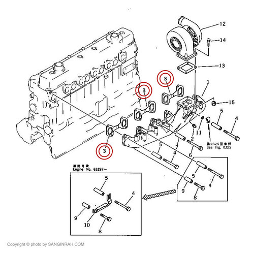 واشر منیفولد اگزوز بیل مکانیکی کوماتسو PC200-1