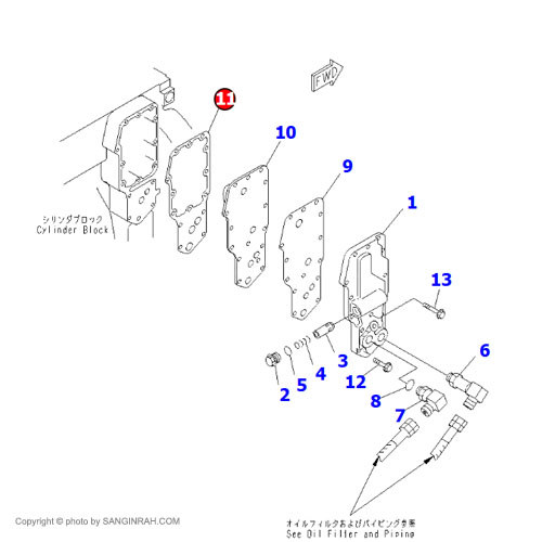 واشر کولر روغن به بلوک سیلندر موتور کوماتسو 6D102
