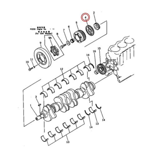 دنده میل لنگ موتور بیل مکانیکی کوماتسو PC200-1