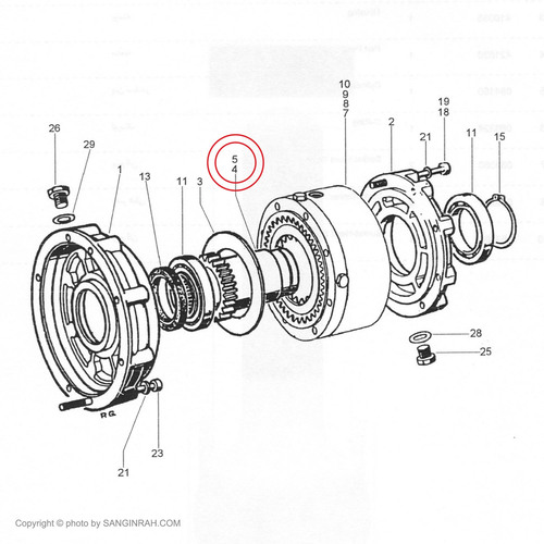 دنده دوکی گیربکس گردان بیل مکانیکی هپکو HE100