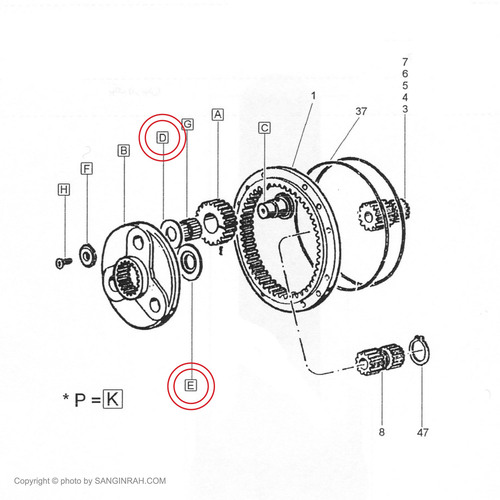 واشر کاریر گیربکس گردان بیل مکانیکی هپکو HE100