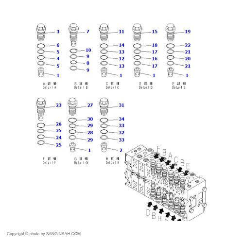 کیت شیر کنترل هیدرولیک بیل مکانیکی کوماتسو PC200-7