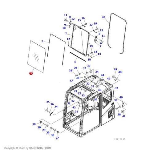 شیشه دو تکه جلو کابین بیل مکانیکی کوماتسو PC200-7