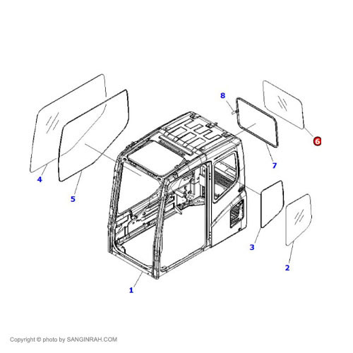 شیشه پشت کابین بیل مکانیکی کوماتسو PC200-7