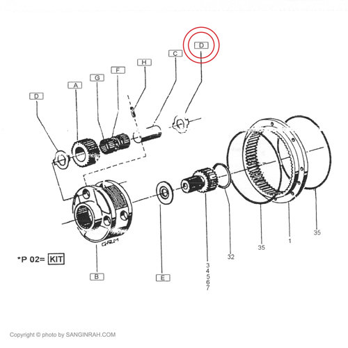 واشر کاریر گیربکس گردان بزرگ بیل مکانیکی هپکو HE100