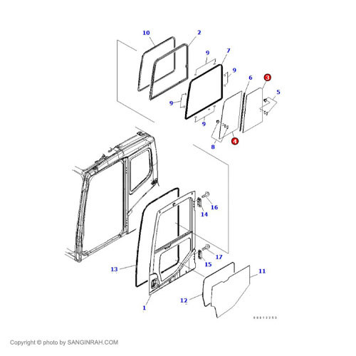 شیشه درب کابین بیل مکانیکی کوماتسو PC200-7