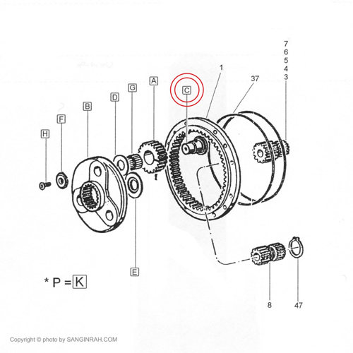 پین لبه دار کاریر گیربکس گردان بیل مکانیکی هپکو HE100