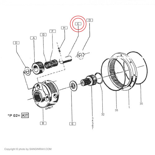 پین لبه دار کاریر گیربکس گردان بزرگ بیل مکانیکی هپکو HE100