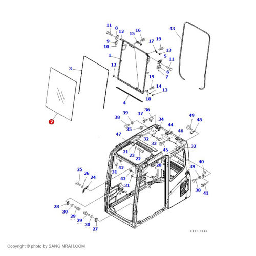 شیشه دو تکه جلو کابین بیل مکانیکی کوماتسو PC200-7