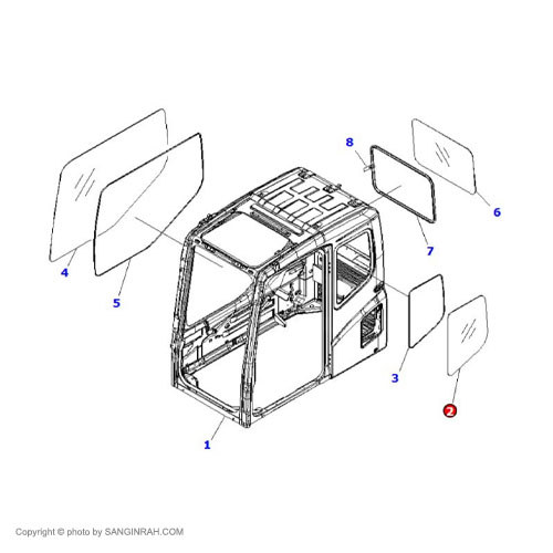 شیشه پنجره کابین بیل مکانیکی کوماتسو PC200-7